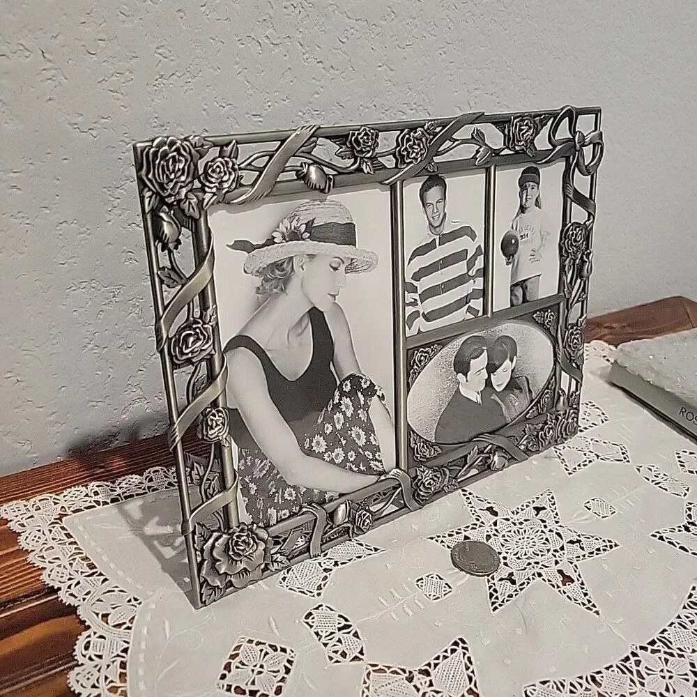 Vintage Deadstock Floral Pewter Photo/collage Frame 10x8  Holds 4 Pictures NIB